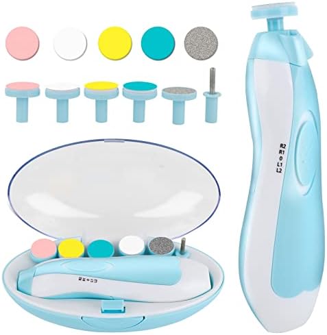 Baby Uil Trimmer Electric e Tinabless Safe Baby Unhas Clippers Kit de arquivo de unhas de bebê com luz LED, 6 almofadas de moagem