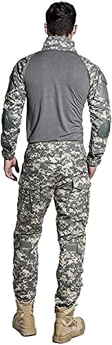 Lilychan Mens Tactical Militares Militar de manga comprida Rip-stop camisa de combate e calça calças joelheiras de cotovelo