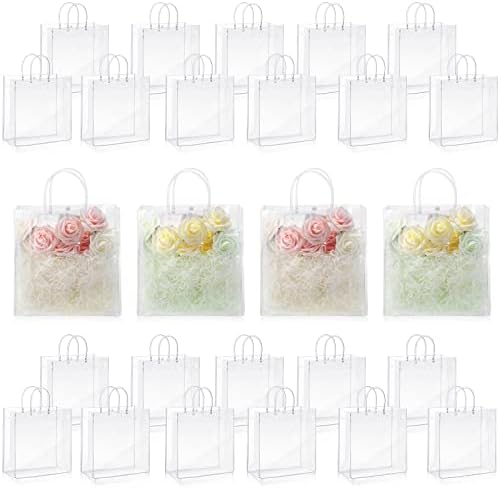 Amylove 24 PCs sacos de presente de plástico transparente com alça de alça reutilizável transparente embrulhar bolsa para fazer