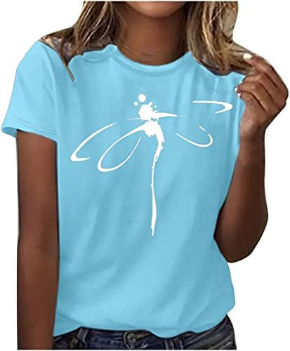 Camisetas de estampa de animais femininos Dragonfly Graphic Print Camisetas básicas Camisetas casuais Manga curta o Tops estampados