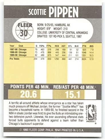 1990-91 Fleer 30 Scottie Pippen NM-MT Chicago Bulls oficialmente licenciado NBA Basketball Trading Card