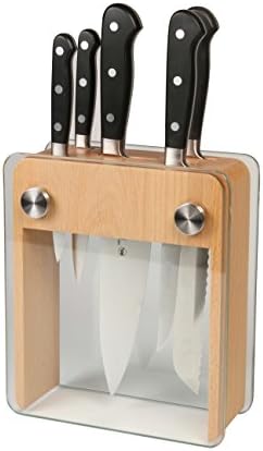 Mercer Culinária - M23505 Conjunto de blocos de faca forjado Renascença, 6 peças, bloco de madeira com vidro temperado
