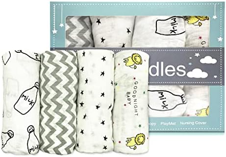 Baby Swaddle Blanket Muslin Silky macio macio conjunto respirável para meninas e meninos, bebês para o bebê recebendo presentes de recém -nascidos, itens de chuveiro infantil e presentes para crianças - pacote de 4