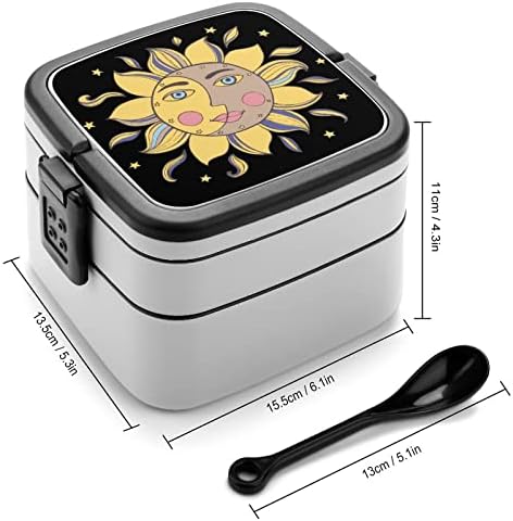 Sun Flowers Bento Box Double Camada All-In-One Compurador de almoço empilhável com colher para viagens de trabalho de piquenique