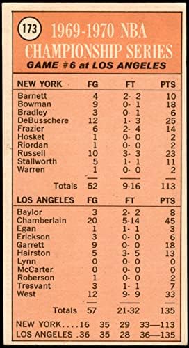 1970 TOPPS # 173 1969-70 NBA Championship - Jogo 6 Wilt Chamberlain Knicks/Lakers Ex Knicks/Lakers Kansas