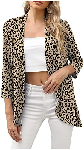 Cardigan feminino Tops de verão 3/4 manga moda leopardo impresso blusa casual top praia casual xale camisas