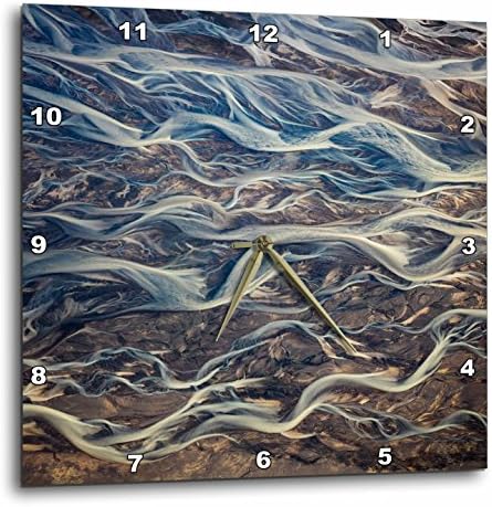 3drose Aerial de rios trançados, relógios de parede da Islândia, 13x13, claro