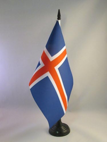 AZ Flag Islândia Bandeira 5 '' 'x 8' ' - Bandeira da mesa Icelander 21 x 14 cm - Beck de plástico preto e base