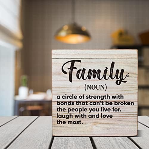 Definição da família Definição de madeira Caixa de madeira decoração, definição de família Caixa de madeira sinal para a sala de estar da sala de estar decoração de 5 x 5 polegadas