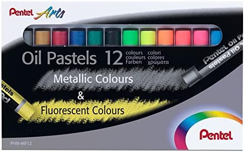 Pastels de óleo fluorescente e metálico Pentel Conjunto de 12 cores variadas, phn-mf12