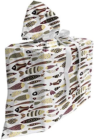 Saco de presente de tecido de peixe lunarável, mundo submarino desenhado à mão com estilo de natação ornamental no estilo de desenho