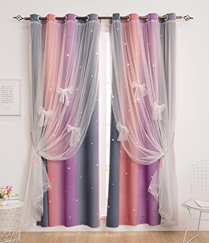 Cortinas de Yancorp para meninas, garotas, cortina de cortina oco com janelas estreladas cortina de berçário de 84 polegadas de comprimento,