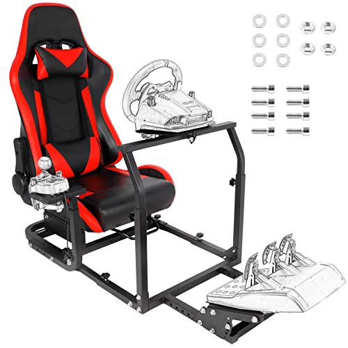 Marada Racing Simulator Cockpit Frame Ajuste Stand Ajustável para Logitech G25 G27 G29 G920 Thrustmaster TX 458, T500 RS, T300RS com roda de assento vermelho, shifter e pedais não incluídos