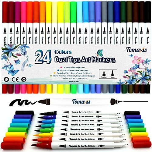 Tomaxis Dune Tip Brush Cenas de canetas para colorir adultos Dicas de feltro Marcador de arte de pincel de aquarela,