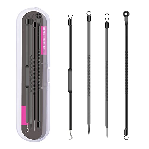 Removedor de cravo Pimple Popper Tool Kit 4 PCs Black Acne Comedona Zit Blackhead Extrator Ferramenta para o nariz, aço inoxidável Whitehead Popping Remonet Tool Set