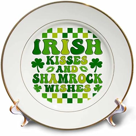 3drose Green St Patricks Dia Irlandeses Beijos e Desejos de Shamrock Ilustração - Placas