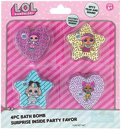 LOL. Surpresa! Favorias de festa 4pc Pacote de bombas de banho para crianças - bombas de banho não tóxicas para crianças, presentes de spa para meninas, bombas de banho infantil para meninas, lol Bath Set, Kids Bath Bath Girls Gift Pack Pack Pack Pack Pack Girl