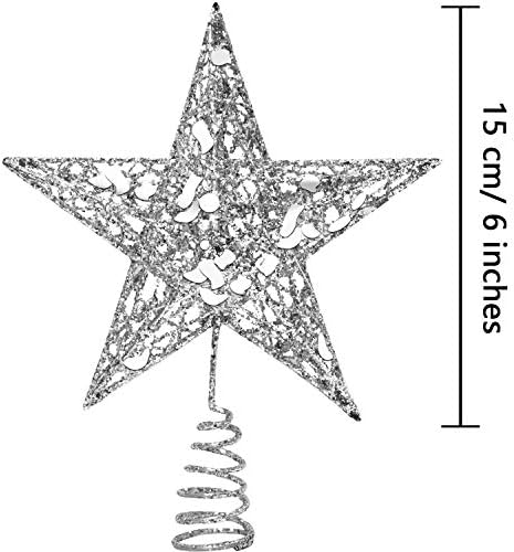 Uratot Glitled Christmas Tree Topper Metal Christmas Treetop Hallow Wire Star Topper para decoração de Natal em casa