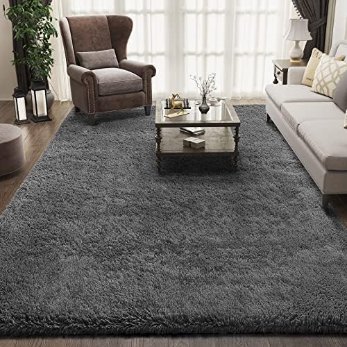 Ophanie 6x9 Tapetes de área para sala de estar, grande grande cinza macio e macio, macus tapetes macios, tapete desgrenhado para