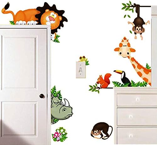 Mlm adorável girafa macaco rinoceros leão zoológico zoológica ggarden arte adesivos de parede adesivos para berçário decoração