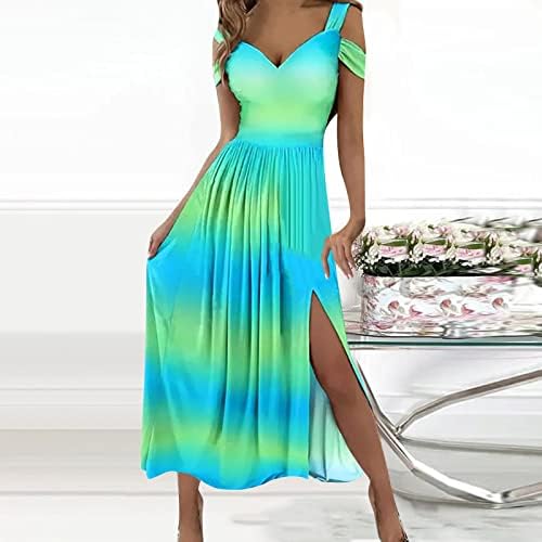Vestido de verão para mulheres 2023 V Spaghetti Strap Sexy Split Maxi Dress Dress Casual Wedding Convidado Boho