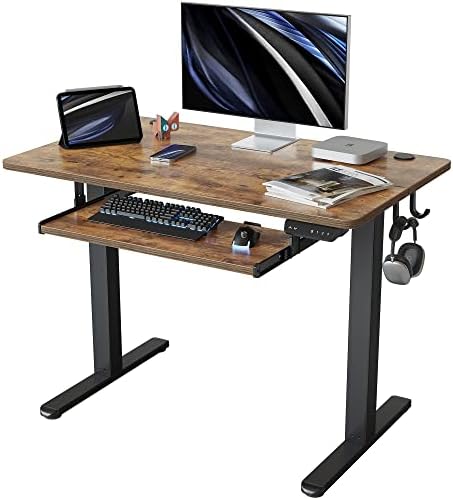 Fezibo Hight Ajuste Solicting Key com bandeja de teclado, 40 x 24 polegadas Sente -se mesa de stand up com placa de emenda,