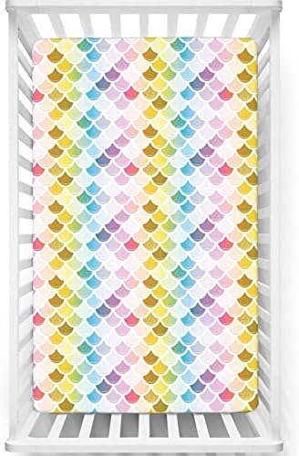 Mini-berço com tema em escala de sereia, lençóis de berço, lençóis mini-berços portáteis folhas de berço macias e elásticas para meninos ou garotas ou berçário, 24 x38, multicolor