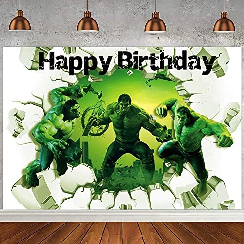 Renbangus Green Hero Party Decorações de festas cenário, cenário de tema do herói verde, cenário de decoração para crianças feliz aniversário ， Green Hero Party Supplies