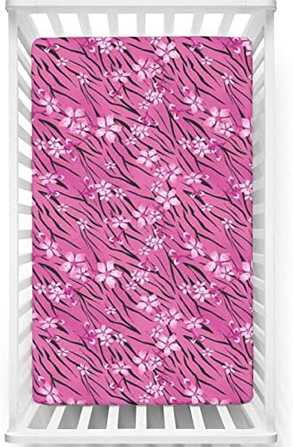 Folha de berço com tema com estampa de animais, lençol de colchão de berço padrão Folha de colchão macia de colchão macio para menino ou garotinha ou berçário, 28 “x52”, preto rosa