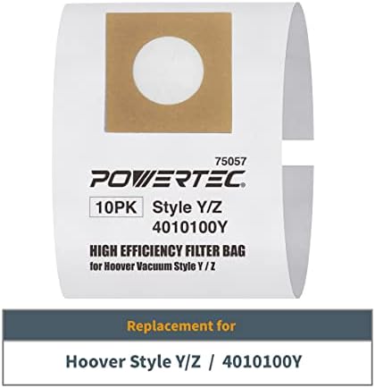 Sacos de filtro Powertec 75057 para Hoover Windtunnel no estilo Y, Z Vácuo, 10pk