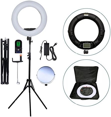 Yidoblo de 18 polegadas 480 Kit de luz de anel LED com espelho de maquiagem, suporte, suporte para telefone e bolsa de transporte, iluminação quimível bi-color