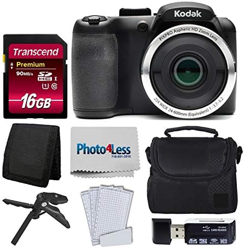 Kodak Pixpro AZ252 Astro Zoom 16MP Câmera digital + ponto e tiro Câmera de câmera + transcenda 16 GB SDHC Class10 UHS-I CARD 400X Card de memória + Card Card + Tabela Tripé + Acessórios