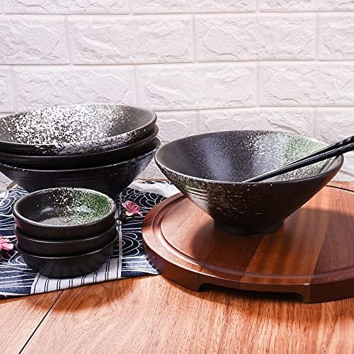 Tigela de cerâmica de 7,8 polegadas Conjunto para tigelas de sopa profunda da cozinha, 33,5 onças de salada de porcelana grande de estilo japonês
