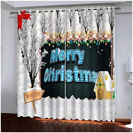 Cortinas de Natal Daesar Quarto, cortinas de blackout 2 conjuntos de painel Curtagens azuis brancas Sala de estar e casa de cozinha