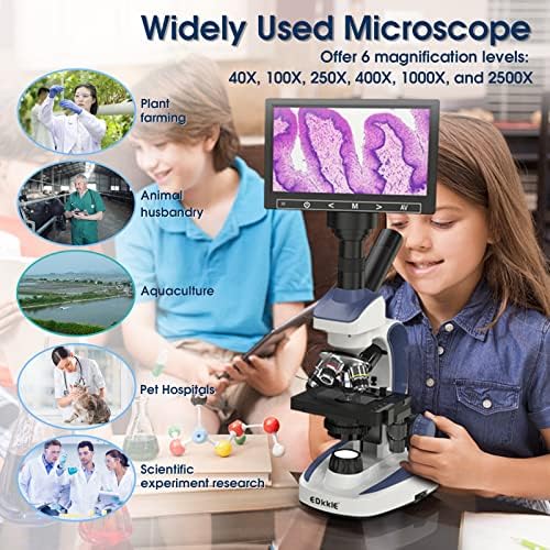 Microscópio Monocular de Microscópio Monocular de composto de laboratório 40x-2500x com uma tela de 5mp com tela de 7 ', campo de