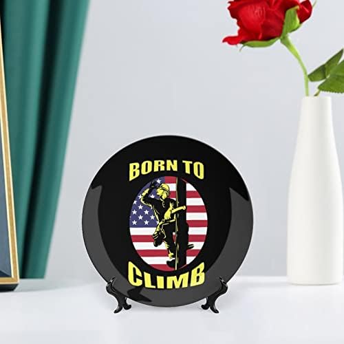 Lineman American Flag Decorativa Placas de cerâmica redonda com estandimento para decoração de casamento em casa