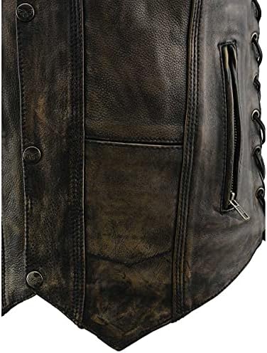 Milwaukee Leather MLM3540 Roleta masculina Colete de couro marrom 10 bolso de bolso