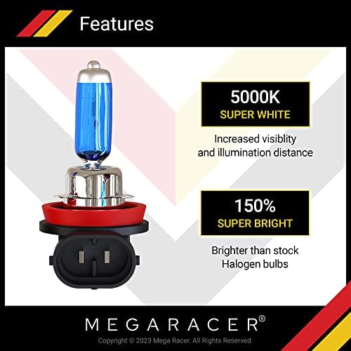 Mega piloto h11 lâmpadas de farol de halogênio 5000k Super branco 12V 100W Xenon Standard Substituição de halogênio IP68 Classificação à prova d'água PGJ19-2 Base, pacote de 4