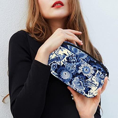 Bolsa de maquiagem inadequada, Delft Blue Flowers Cosmetics Bag portátil Tote Travel Trem Case Organizer Accessorie Case Tools Caso