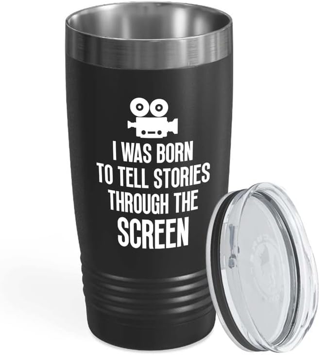 Cineasta Black Tumbler 20oz - Conte histórias através da tela - cineasta Gifts Camera Lens Cut Director ScriptWriter de filme