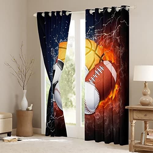 Erosebridal Sports Curtains Boys 104wx63l, Cortinas de blecaute de futebol de beisebol crianças adolescentes cortinas