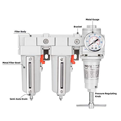 Nanpu 3/8 NPT Sistema de secagem de ar de alta pressão de mão T-Filtro de partículas de 5 mículas de 5 mícrons e pistão