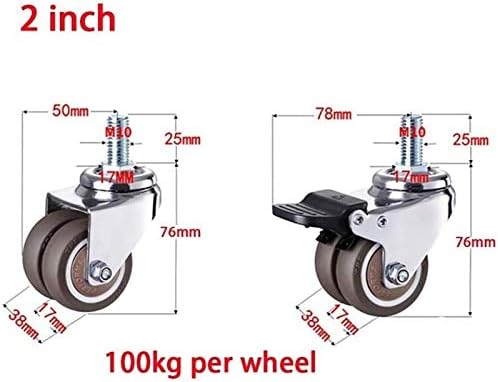 HJRD rodas de rodízio, 4pcsniterers 2 polegadas rodas de giratória universal com freio silencioso M10 Rubroteador de borracha Double