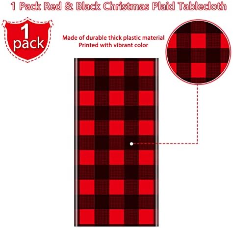 1 Pacote de Natal Decorações de toalhas de mesa xadrez de búfalo Buffalo, capa de mesa xadrez à prova d'água e preta dispensável