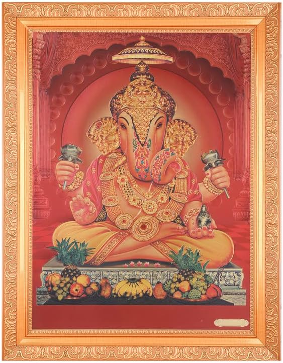 BM Traders Ganeshji Bela Foil Golden Foil em Arte Golden Frame ou Gifts Housewarming