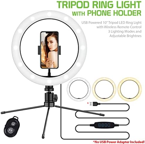 Anel de selfie brilhante Tri-Color Light Compatível com o seu Uikool Leo II S4003 10 polegadas com remoto para transmissão ao vivo/maquiagem/youtube/tiktok/vídeo/filming