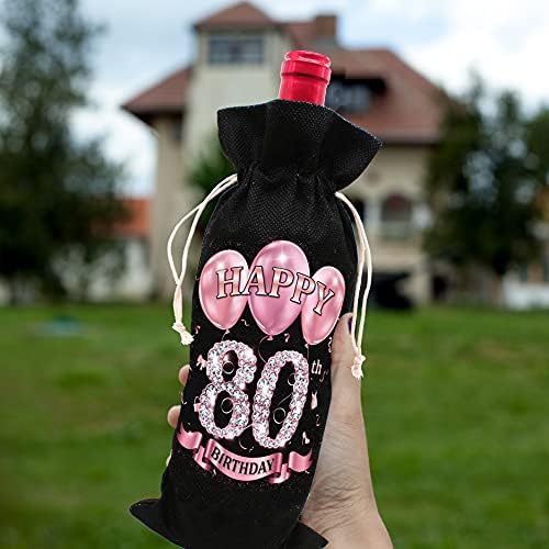 Bolsa de vinho de 80 anos - Bolsa de vinho Presente para mulheres que giram 80 - Bolsas de vinho com cordão de linho de algodão