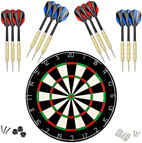 LinkVisions Dartboard com bullseye sem grampos, dardos de ponta de aço 18g Conjunto de dardos, 12 dardos de ponta de aço 18g, kits