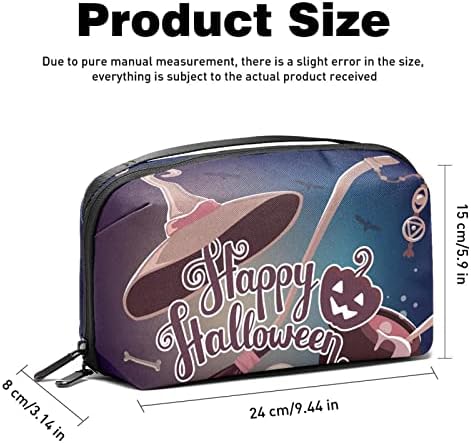 Carteira de bolsa de bolsa de viagem de caixa de transporte de estojo de caixa de viagens Organizador USB Acessório de bolso, Happy Halloween Witch Pumpkin Skull