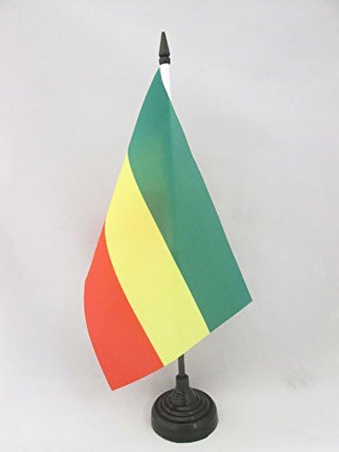 AZ Flag Etiópia sem braços Bandeira 5 '' x 8 '' - Bandeira da mesa civil etíope 21 x 14 cm - Beck de plástico preto e base